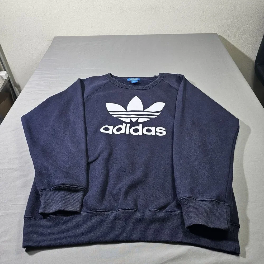 Adidas Originals Trefoil Crewneck Sweatshirt Size L Navy Blue Pullover BQ7519
